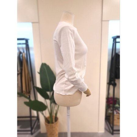 슬림 물결 골지 티셔츠 아이보리