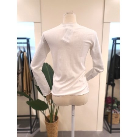 슬림 물결 골지 티셔츠 아이보리