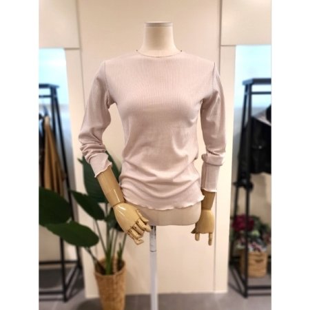 슬림 물결 골지 티셔츠 아이보리