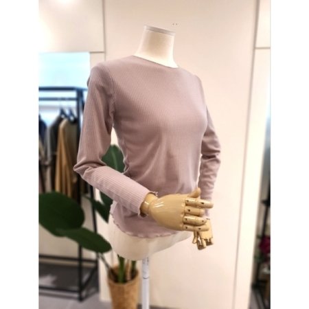 슬림 물결 골지 티셔츠 핑크