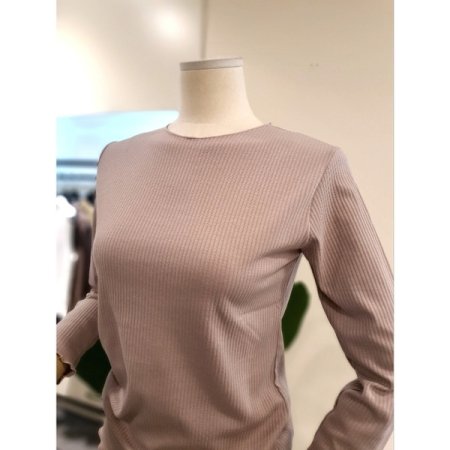 슬림 물결 골지 티셔츠 핑크