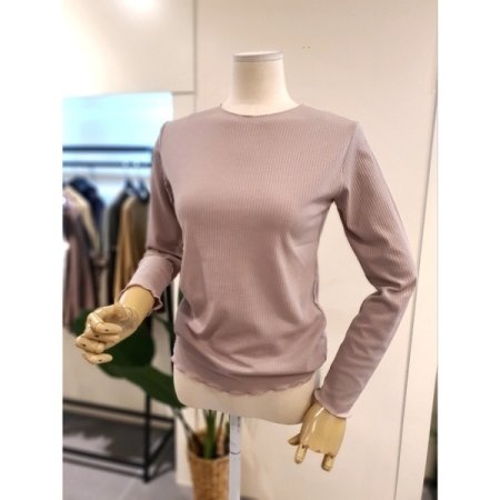 슬림 물결 골지 티셔츠 핑크