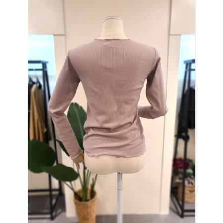 슬림 물결 골지 티셔츠 핑크