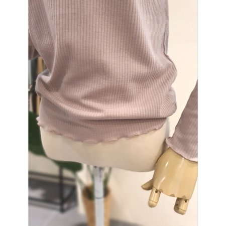 슬림 물결 골지 티셔츠 핑크