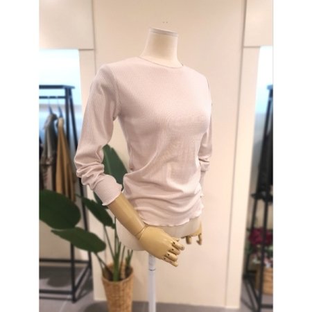 슬림 물결 골지 티셔츠 베이지