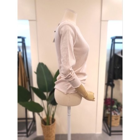 슬림 물결 골지 티셔츠 베이지