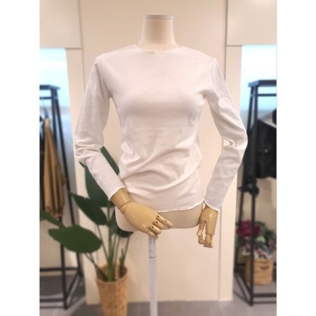 슬림 물결 골지 티셔츠 베이지