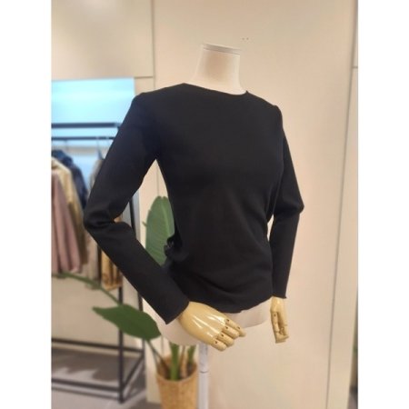 슬림 물결 골지 티셔츠 블랙