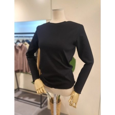 슬림 물결 골지 티셔츠 블랙