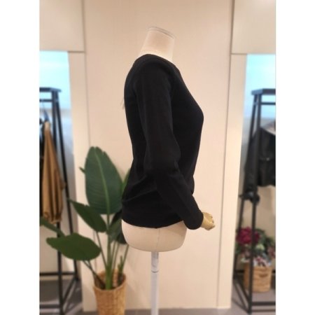 슬림 물결 골지 티셔츠 블랙