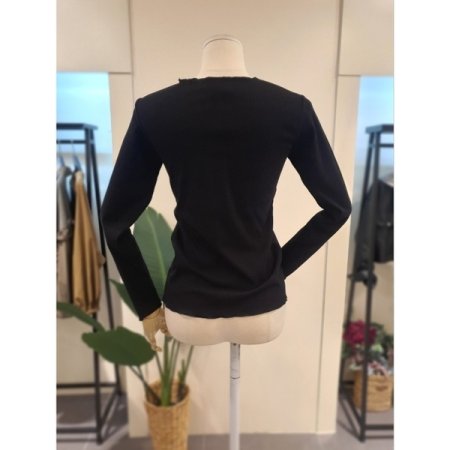 슬림 물결 골지 티셔츠 블랙