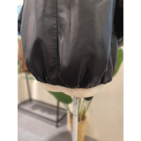 배색 후드 에코 가죽 점퍼 블랙