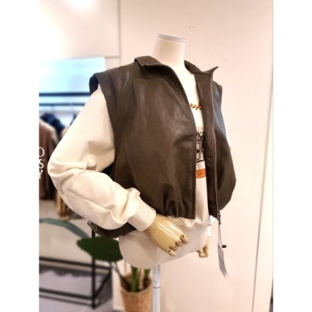 에코 가죽 벌룬 베스트 브라운