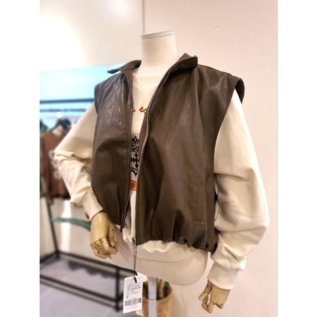 에코 가죽 벌룬 베스트 브라운