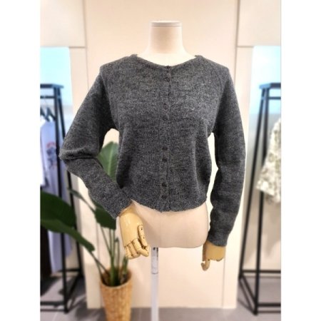 알키드 버튼 라운드넥 가디건 다크그레