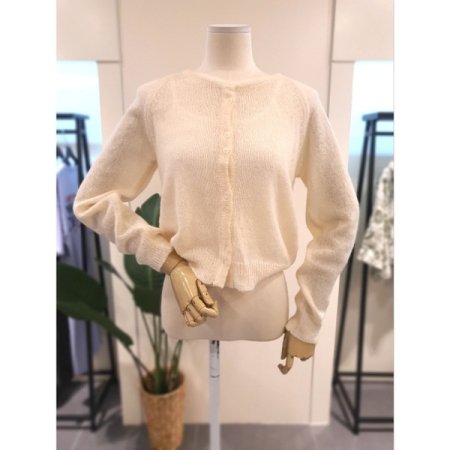 알키드 버튼 라운드넥 가디건 다크그레