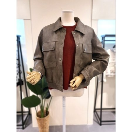 워싱 에코 가죽 점퍼 그레이