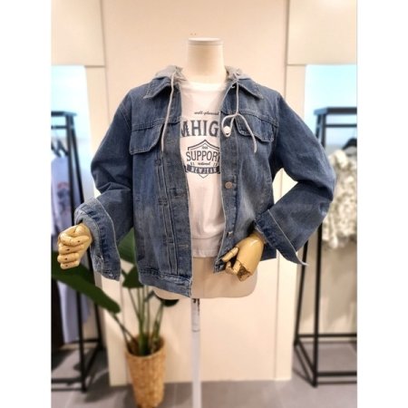 후드 탈부착 데님 자켓 블루