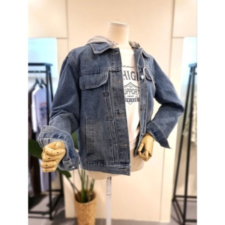 후드 탈부착 데님 자켓 블루