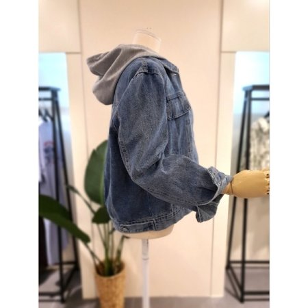 후드 탈부착 데님 자켓 블루