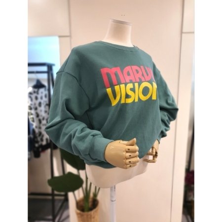 배색 프린팅 맨투맨 카키