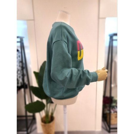 배색 프린팅 맨투맨 카키