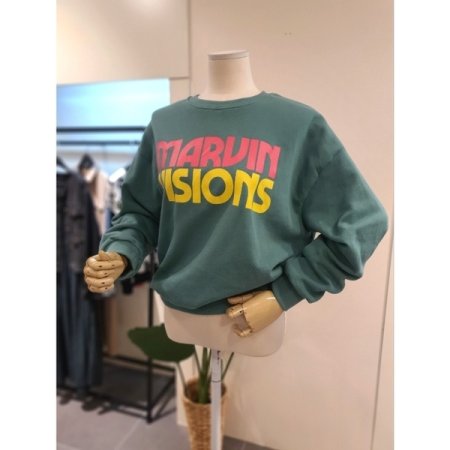 배색 프린팅 맨투맨 카키