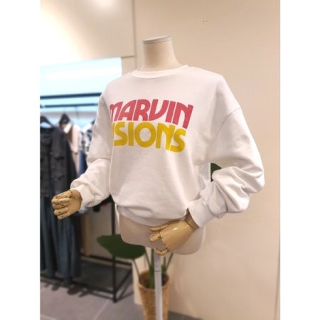 배색 프린팅 맨투맨 아이보리