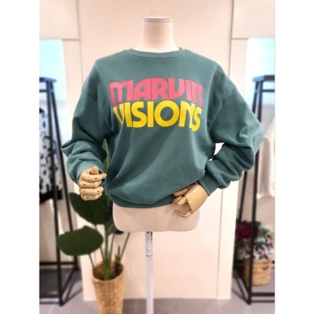 배색 프린팅 맨투맨 아이보리