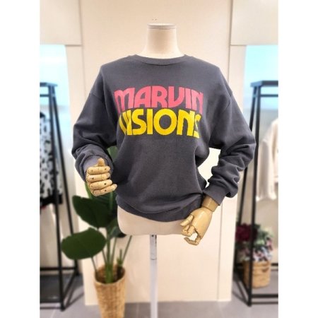 배색 프린팅 맨투맨 아이보리