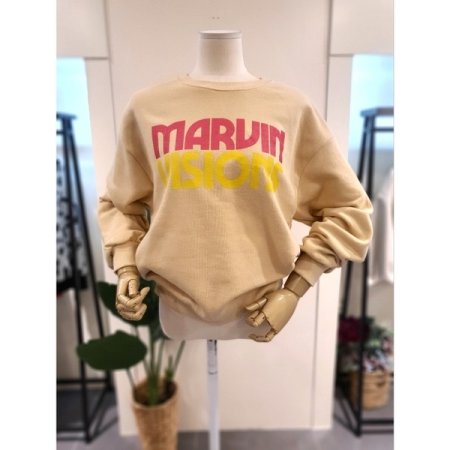 배색 프린팅 맨투맨 옐로우