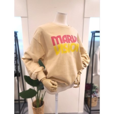 배색 프린팅 맨투맨 옐로우