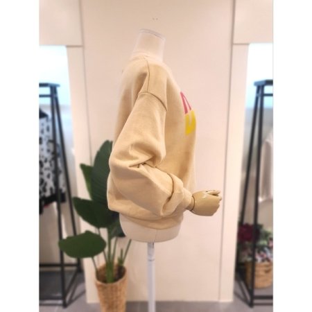 배색 프린팅 맨투맨 옐로우