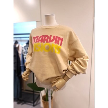 배색 프린팅 맨투맨 옐로우