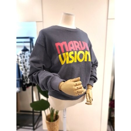 배색 프린팅 맨투맨 다크그레이