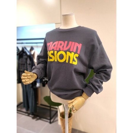 배색 프린팅 맨투맨 다크그레이