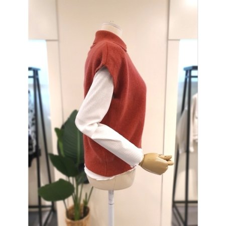 수 버튼 폴라 니트 베스트 브릭