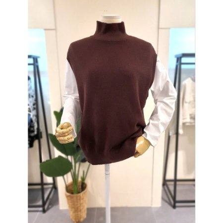 밑단트임 반목 레이어드 조끼 브라운