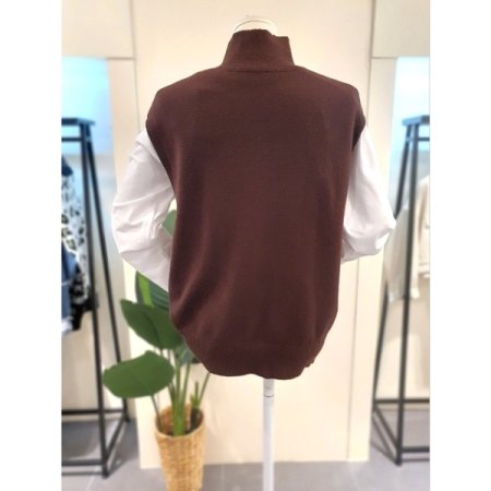 밑단트임 반목 레이어드 조끼 브라운