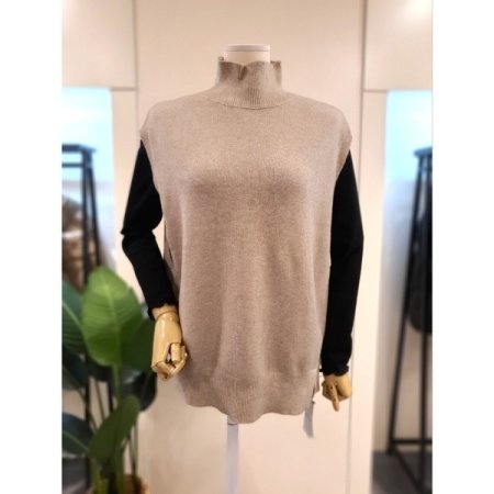 밑단트임 반목 레이어드 조끼 브라운