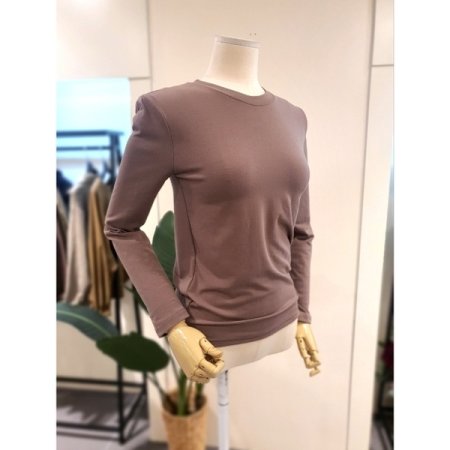 스판 라운드넥 티셔츠 브라운