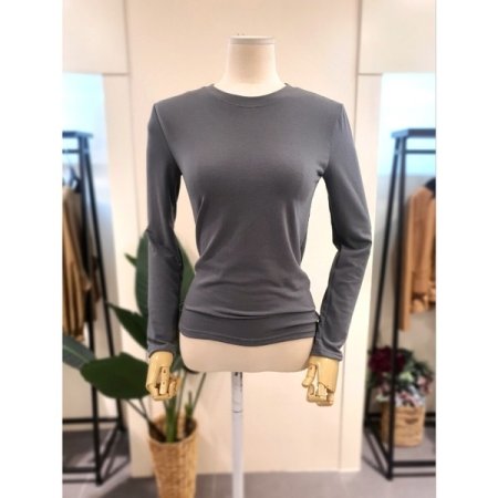 스판 라운드넥 티셔츠 브라운