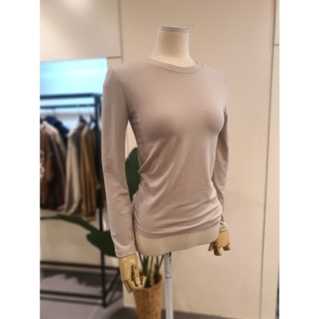 스판 라운드넥 티셔츠 베이지
