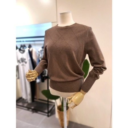 다이아 패턴 라운드 니트 브라운