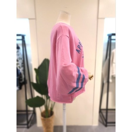 퍼프 소매 밑단 컷팅 맨투맨 핑크