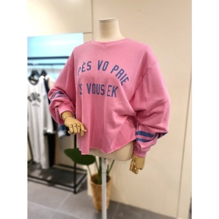 퍼프 소매 밑단 컷팅 맨투맨 핑크