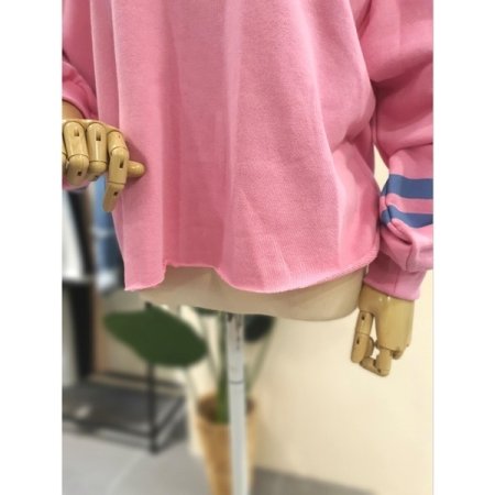 퍼프 소매 밑단 컷팅 맨투맨 핑크