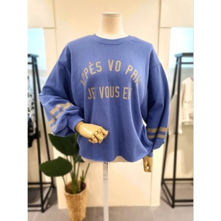 퍼프 소매 밑단 컷팅 맨투맨 블루