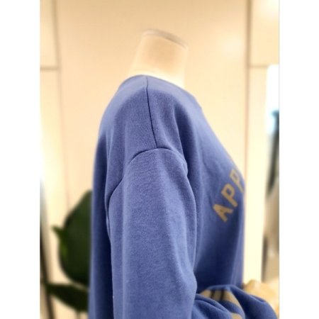 퍼프 소매 밑단 컷팅 맨투맨 블루