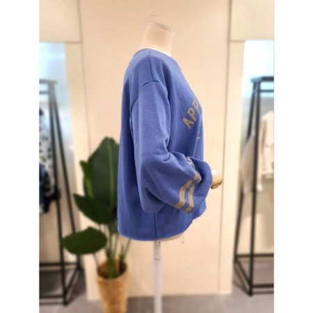 퍼프 소매 밑단 컷팅 맨투맨 블루